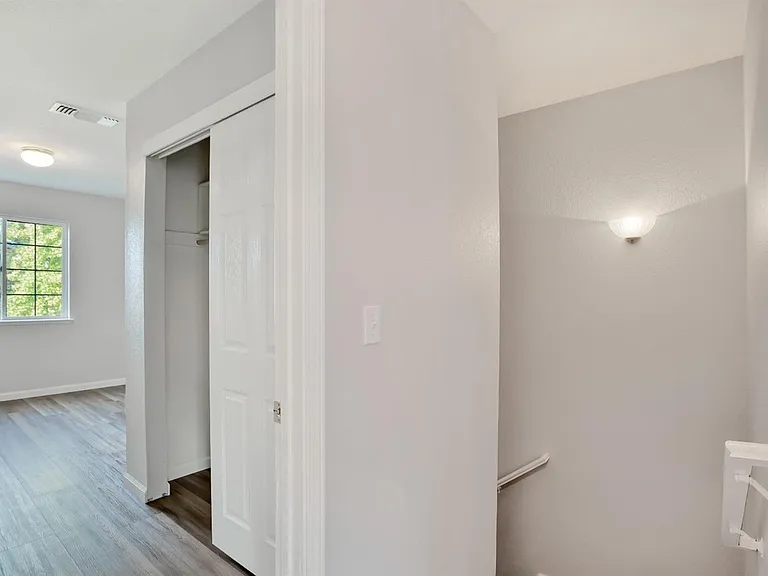 The upstairs hallway, looking towards the stairs.