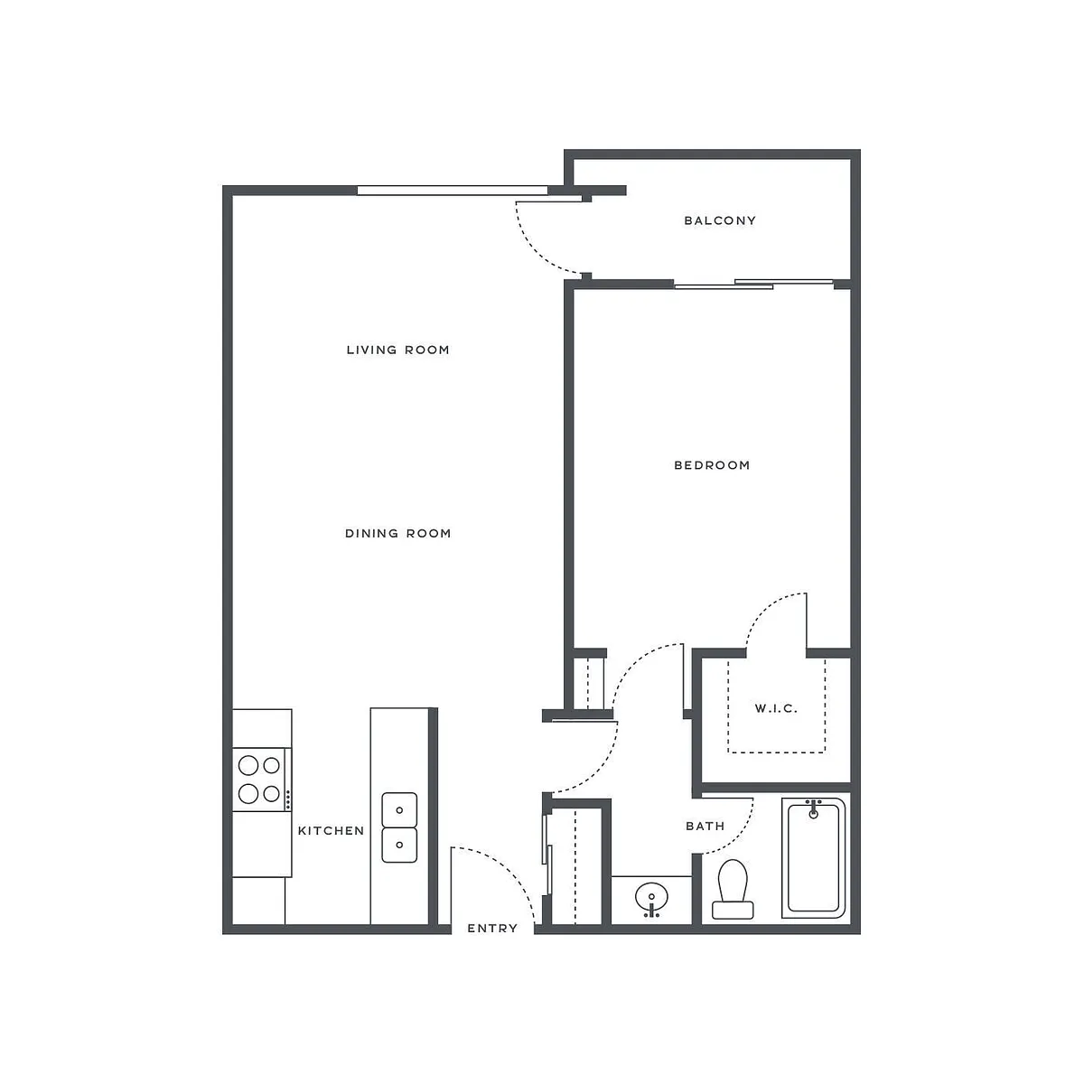 Floor plan 1 Bed, 1 Bath A2