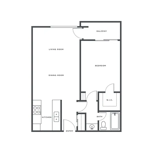 Floor plan 1 Bed, 1 Bath A2