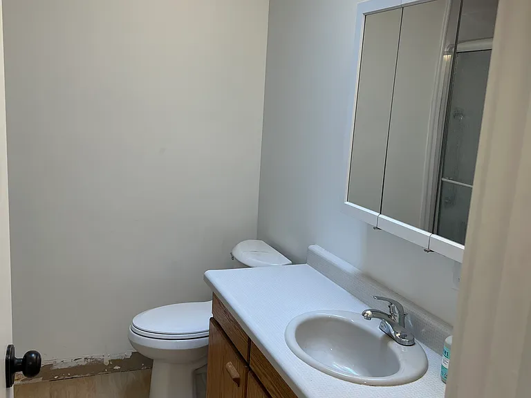 Remodeled bathroom - new baseboard trim will be installed