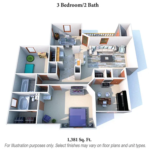 Floor plan 3 Bedroom, 2 Bath