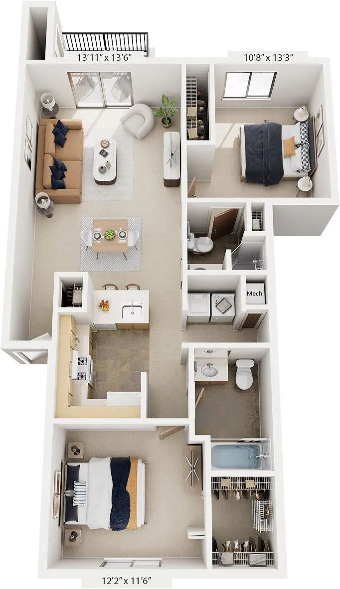 Floor plan Two Bedroom Two Bath - GR