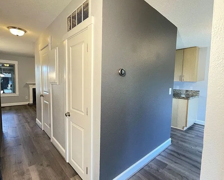 Hallway to living room and kitchen