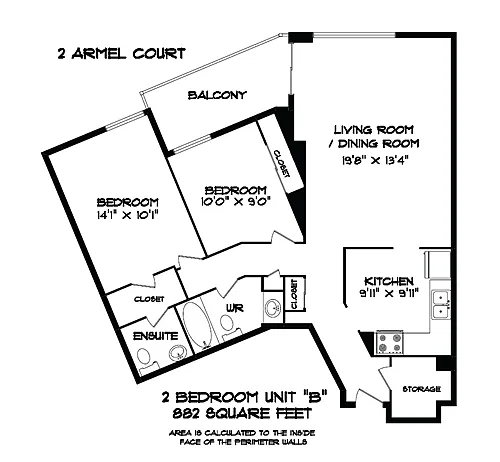Floor plan 2 Bedroom 2 Bed 1.5 Bath