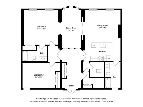 Floor plan 2 Bed/ 2 Bath | B2-1