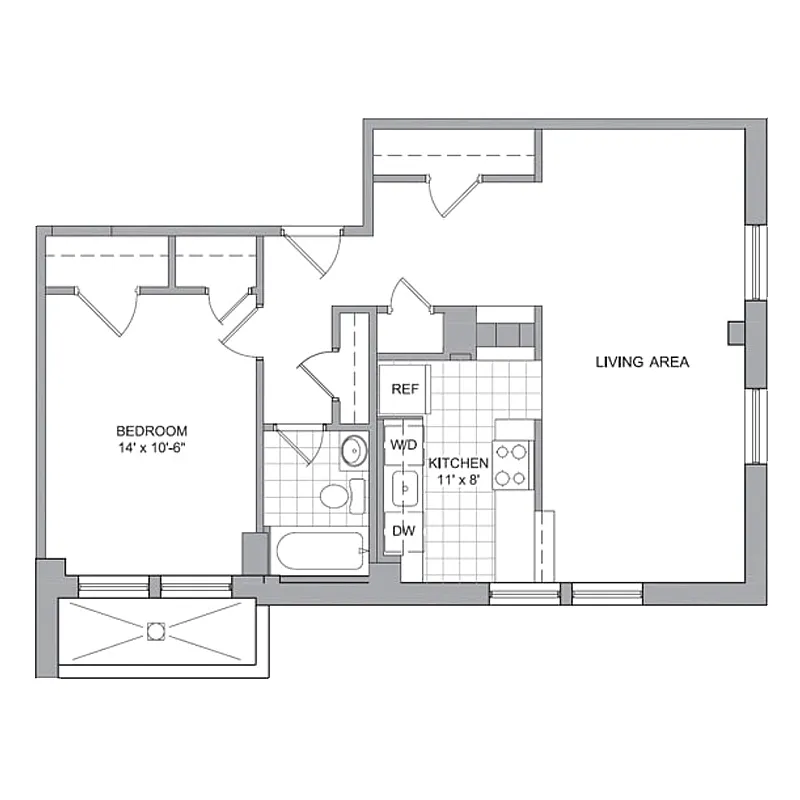 Floor plan 1 Bedroom - J