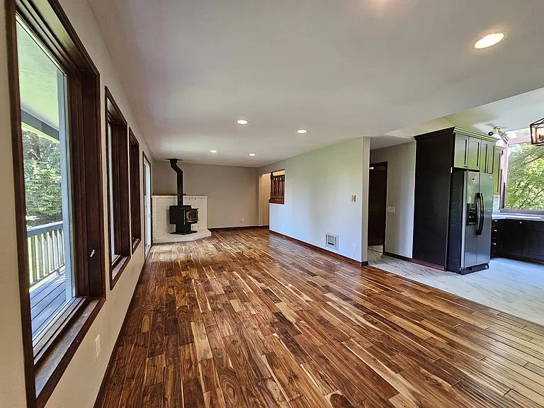 Alternate shot of living room and kitchen.