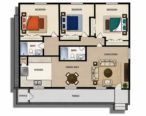 Floor plan 3 Bedroom 2 Bath