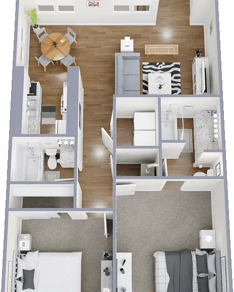 2 Bedroom 2 Bath Renovated Floorplan Diagram
