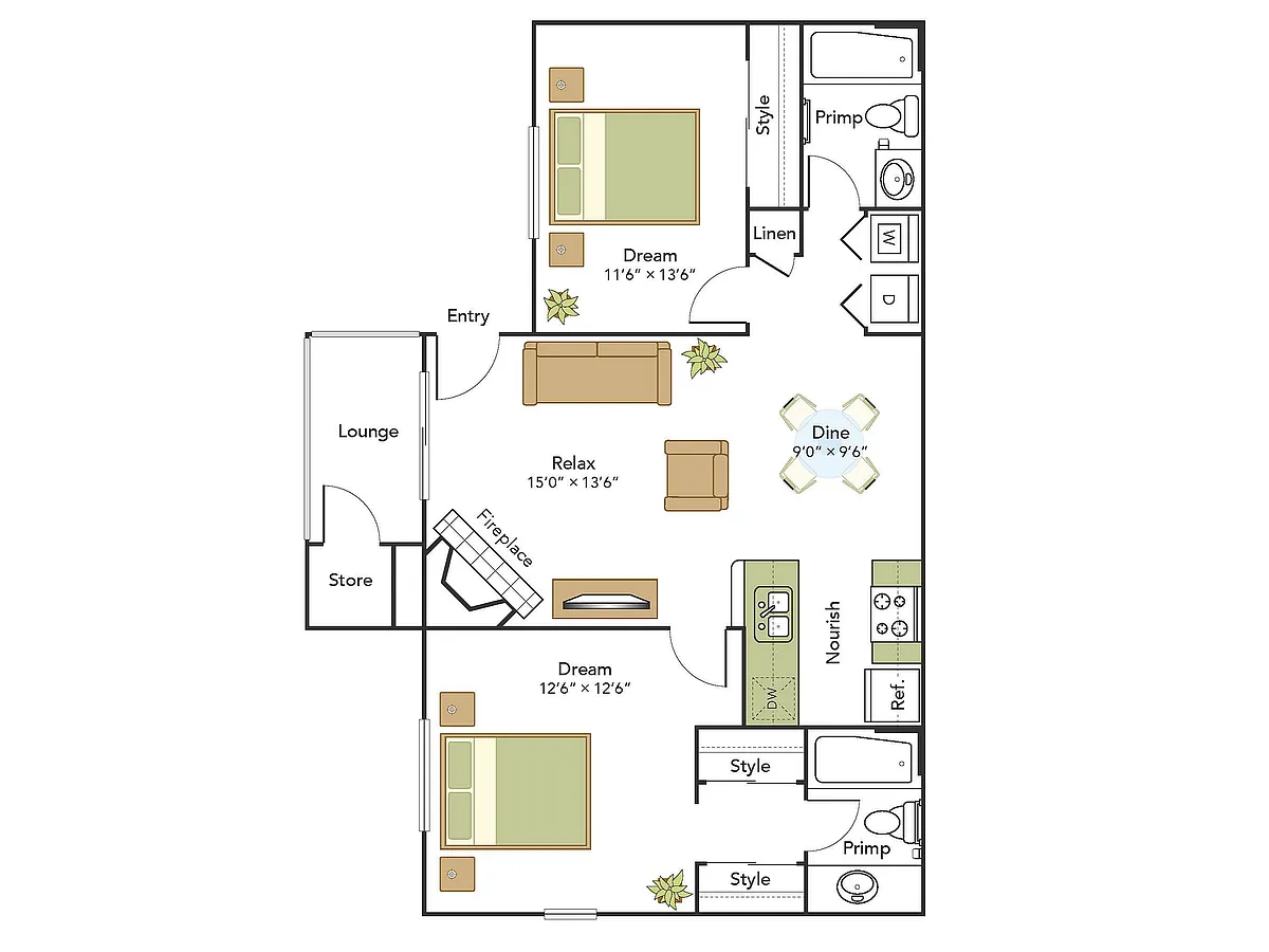 Floor plan 2 Bed, 2 Bath D Upgraded