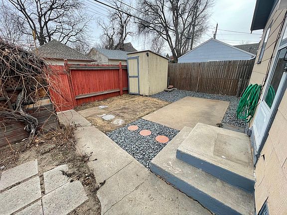 Backyard with storage shed