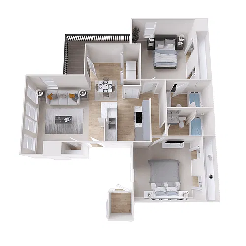 Floor plan 2 Bed 2 Bath (B1)