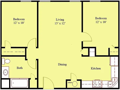 Floor plan 2 Bed 1 Bath