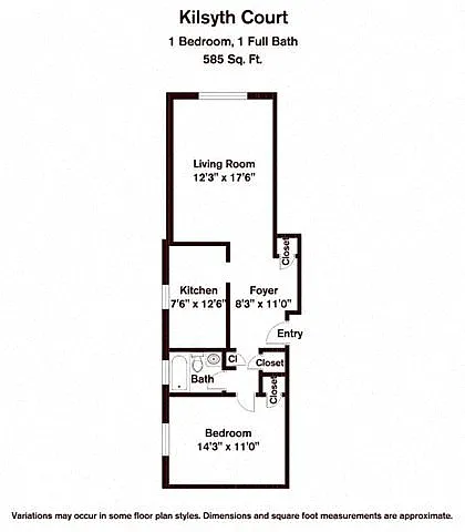 Floor plan 1 Bedroom/1 Bath