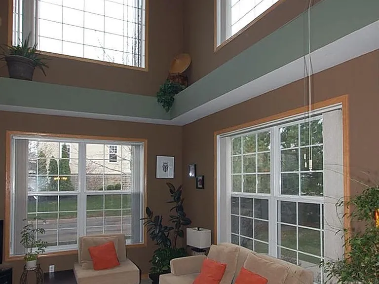 Livingroom- vaulted ceiling, open floor plan, natural light