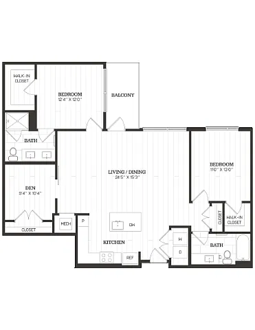 Floor plan 2 Bed/2 Bath Den-D2