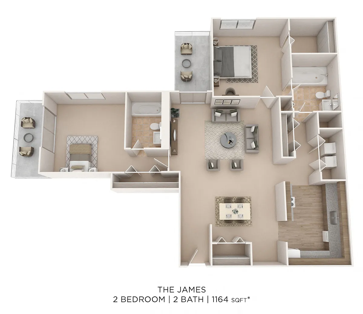 Floor plan Two Bedroom 2 Bath - 1,218 sqft