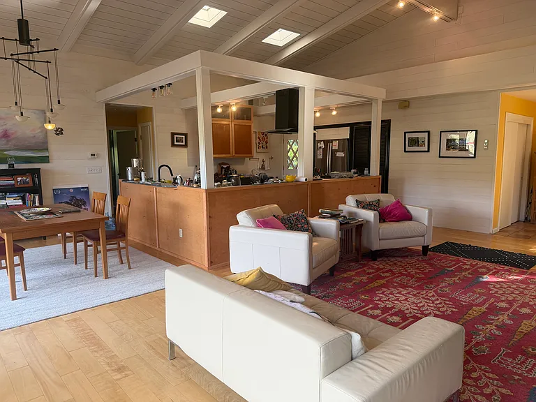 open great room with kitchen, dining and living room - as well as upscale fire place