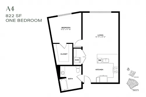 Floor plan One Bedroom A4