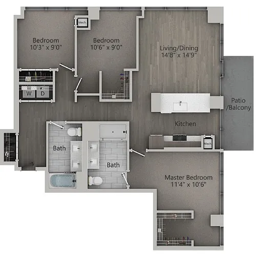 Floor plan C1 | 3 Bedroom | 1,300 SF