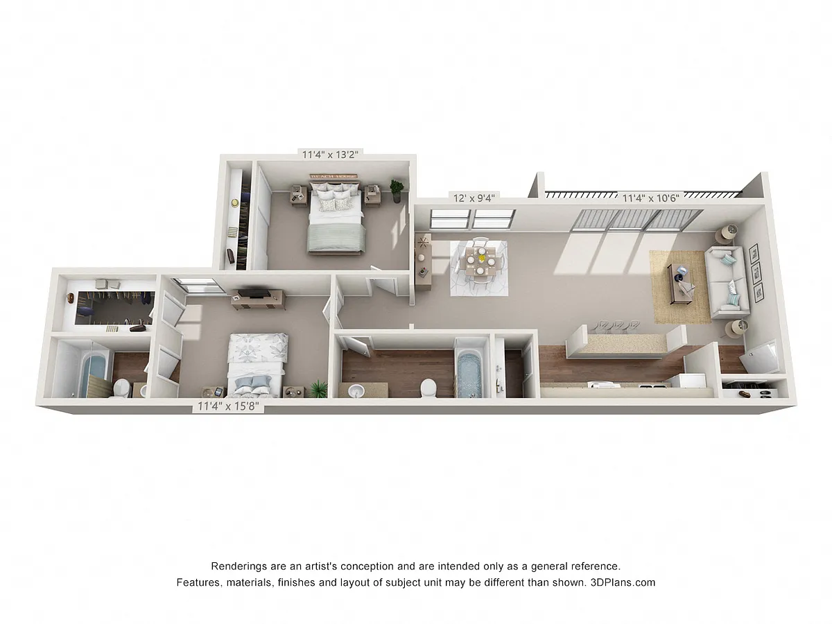 Floor plan 2 Bedroom, 2 Bath A