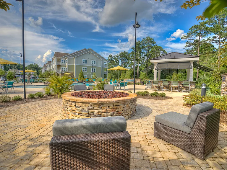 Poolside fire pit