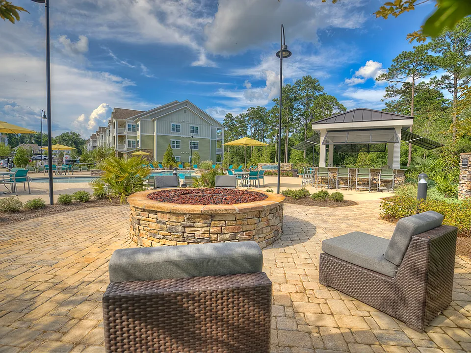 Poolside fire pit