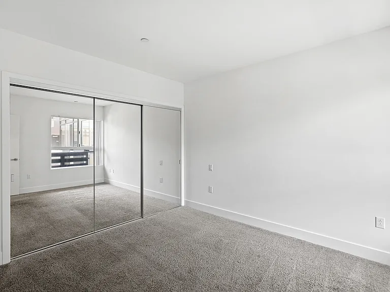Bedroom with Large Mirrored Closet with Built-In Organizers