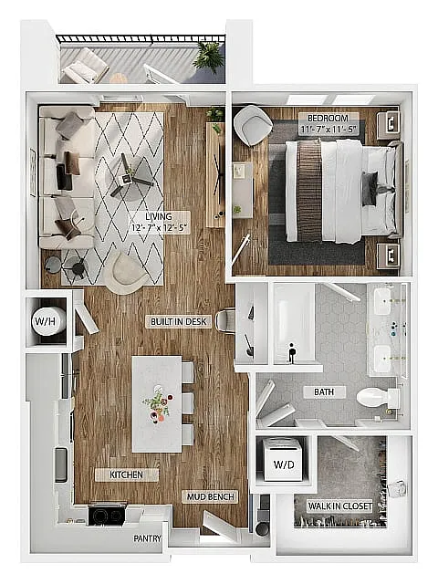 Floor plan 1BR/1BA - A4