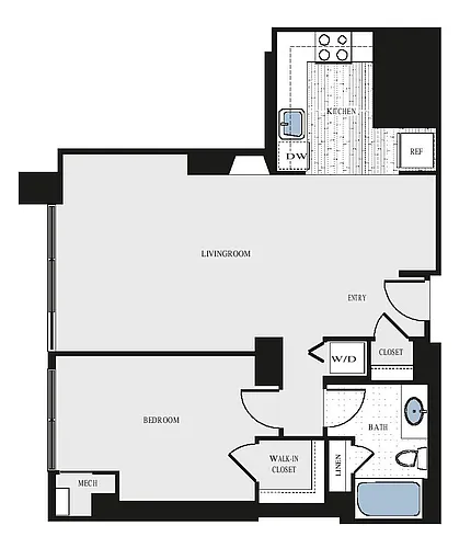 Floor plan 1 Bed/1 Bath - aa7