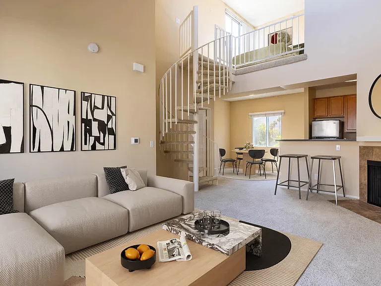 Carpeted Living Room with Fireplace