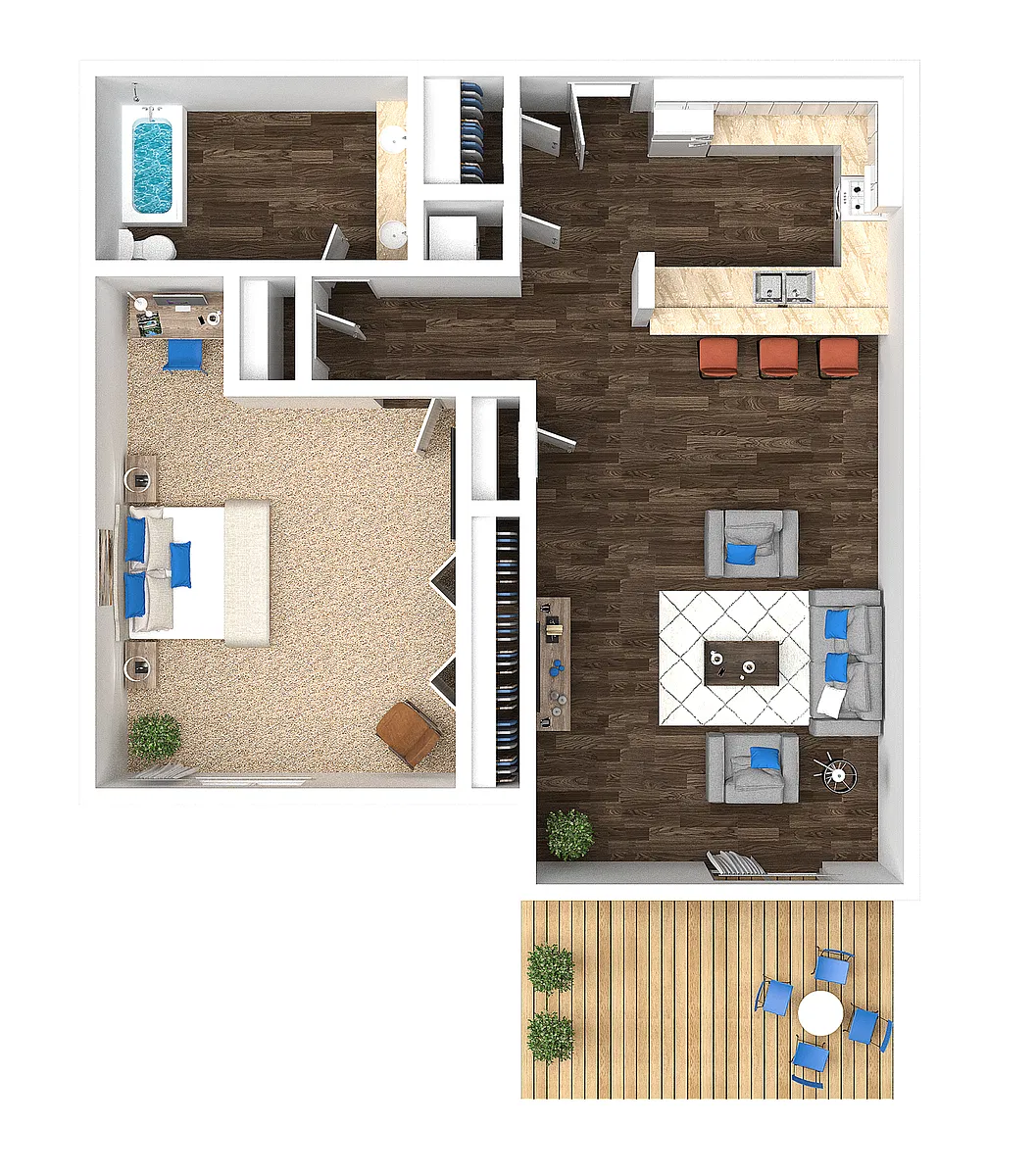 Floor plan 1 Bedroom 1 Bath 808