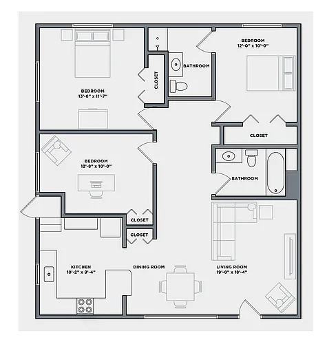 Floor plan Three Bed, Two Bath