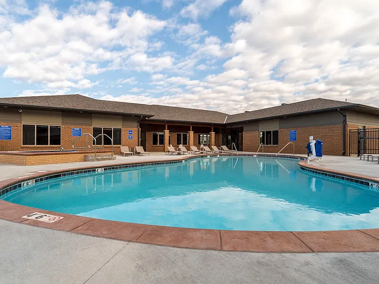 Dive into relaxation at our sparkling swimming pool.