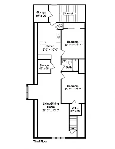 Floor plan 2 Bedroom - 1 Bathroom