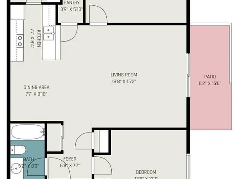 Floor plan showing bedrooms separated on opposite sides of the layout.