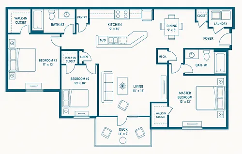 Floor plan 3 Bedroom 2 Bathroom