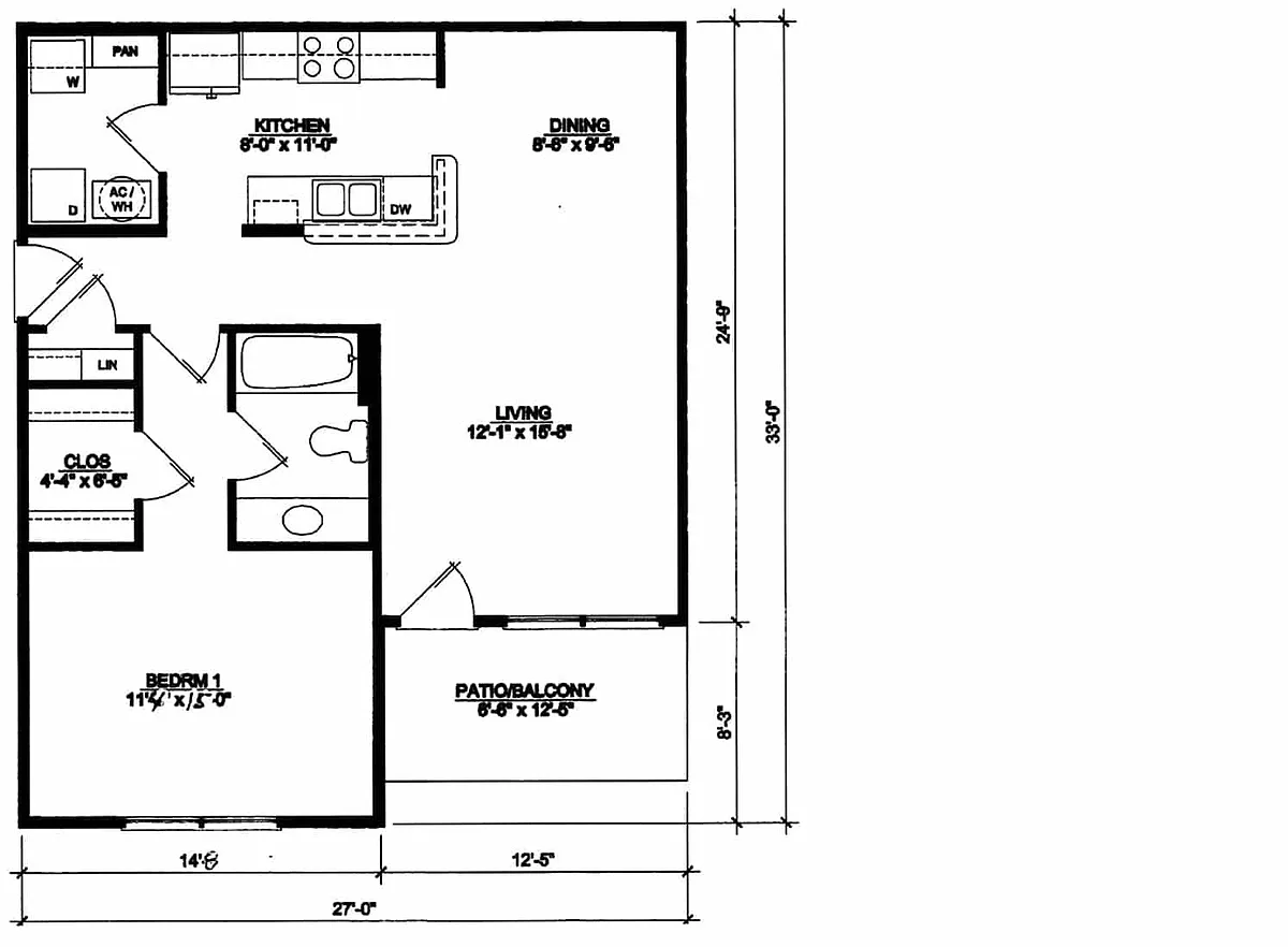 Floor plan 1 Bed, 1 Bath
