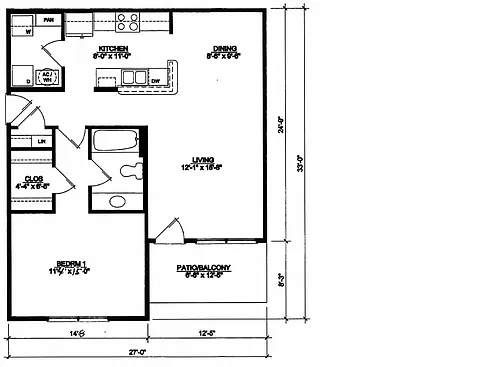 Floor plan 1 Bed, 1 Bath