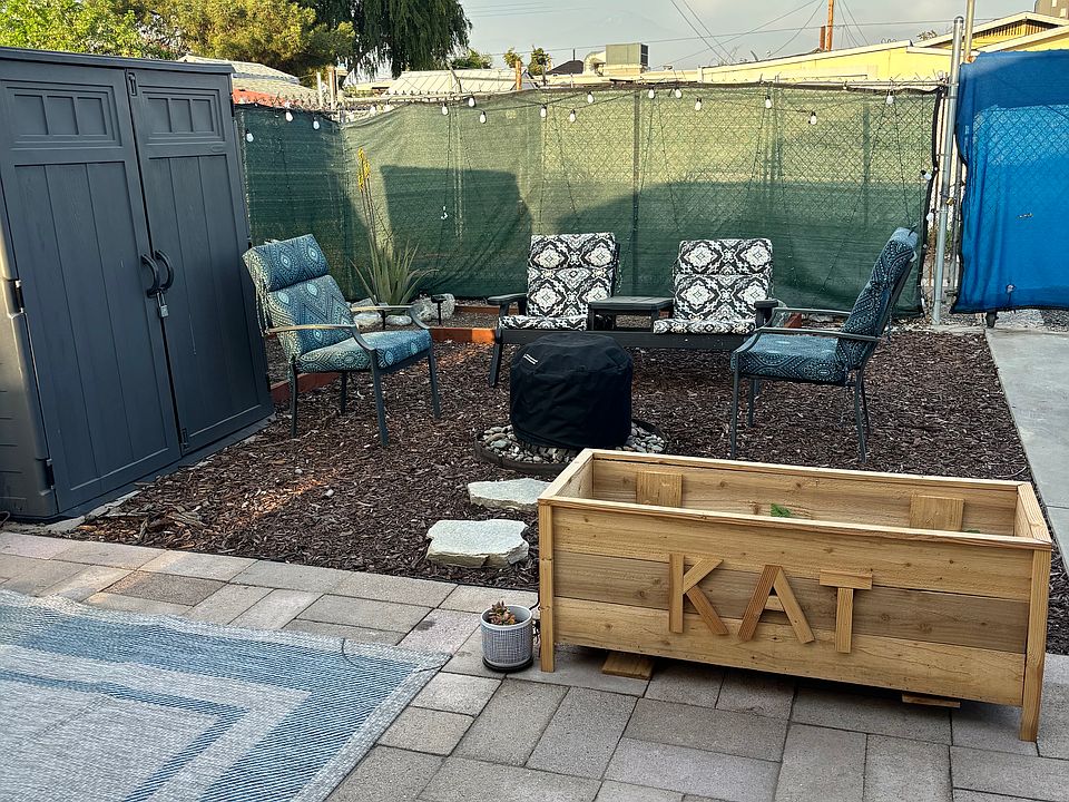 Spacious yard with two car parking space. Private access from alley. Mulched and drought tolerant landscape.