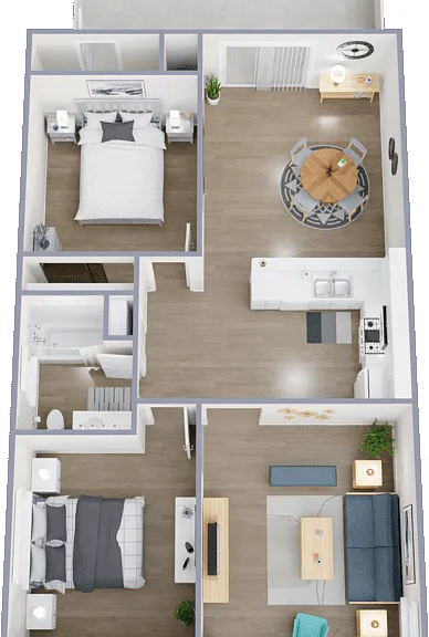 2 Bedroom 1 Bath Large Floorplan Diagram