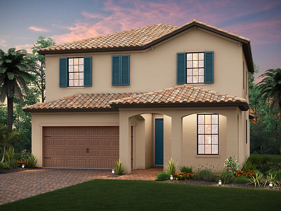 The Fifth Avenue, a two-story family home with a 2 car garage, shown with Home Exterior FM2C