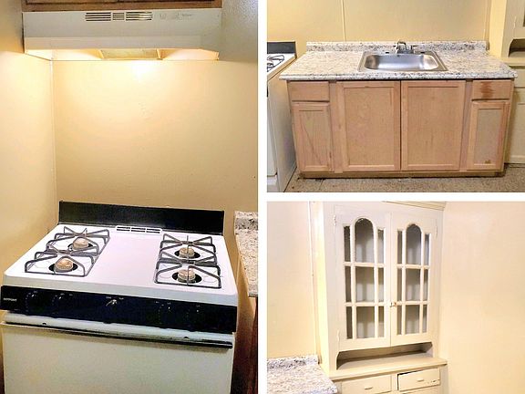 You will not have to carry your groceries far either. To your left is the kitchen, with a stove, cabinet space, and a countertop sink.