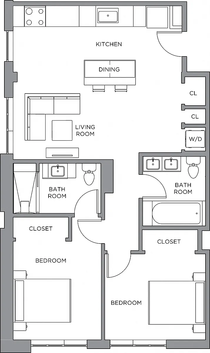Floor plan 2 Bed/2 Bath-1000