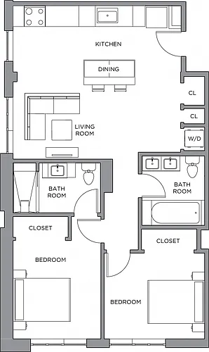 Floor plan 2 Bed/2 Bath-1000