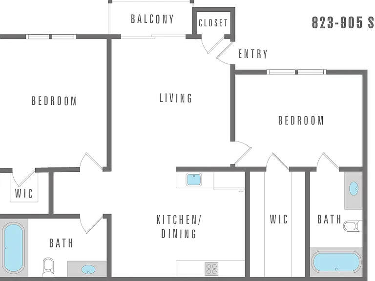 Two bedroom, two bathroom
905 square feet Two bedroom, two bathroom
905 square feet