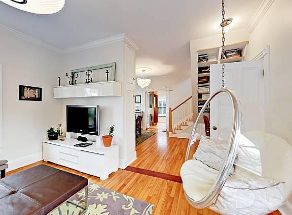 living room with bubble chair