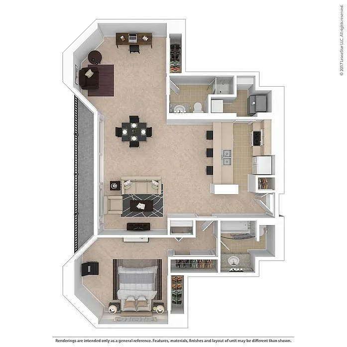 Floor plan D-E One Bedroom Study