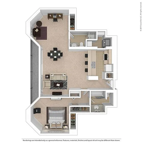 Floor plan D-E One Bedroom Study