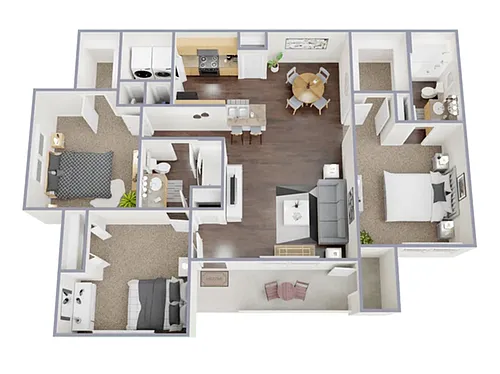 Floor plan 3 Bed, 2 Bath A (50% Income Restricted)